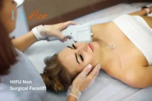 Woman having Hi-Fu to reduce wrinkles Brentford.