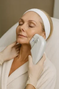 Woman receiving HIFU non surgical facelift treatment Brentford