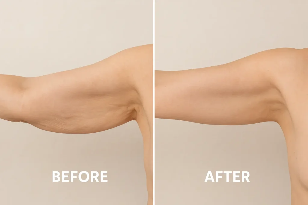 Picture of LA LIPO Brentford before and after results of skin tightening treatment on the upper arms.